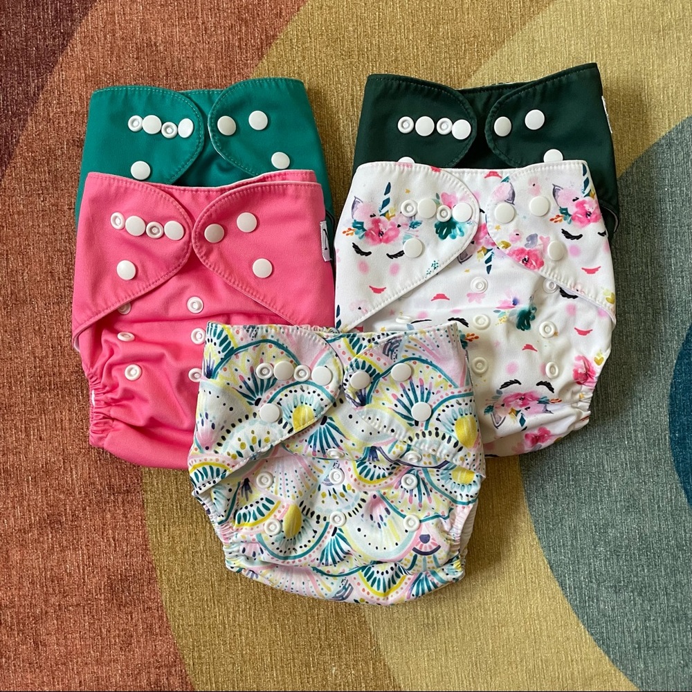 Lot of 5 Girl Nora’s Nursery Pocket Cloth Diapers